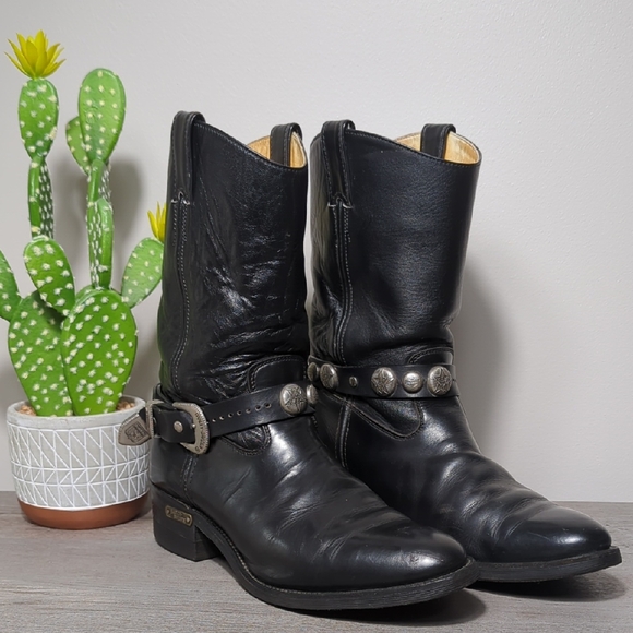 Harley-Davidson Other - Vtg 90s Black Leather Harley Davidson Motorcycle Harness Boots Men's 11 Goodyear